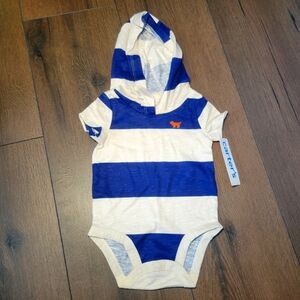 NWT Carter's 3 Month Blue & Off White Hoodie‎ Bodysuit